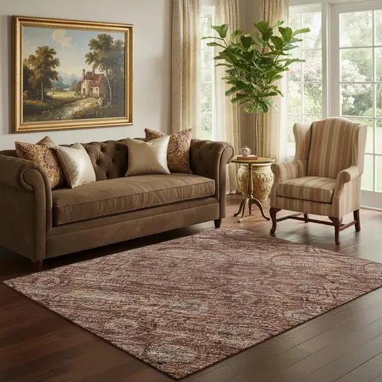 Terra Cotta And Rust Oriental Washable Area Rug With UV Protection Photo 2