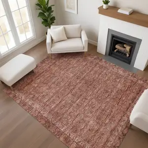 Photo of Terra Cotta And Rust Oriental Washable Area Rug With UV Protection