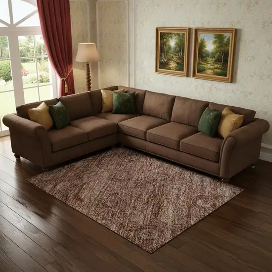 Terra Cotta And Rust Oriental Washable Area Rug With UV Protection Photo 2