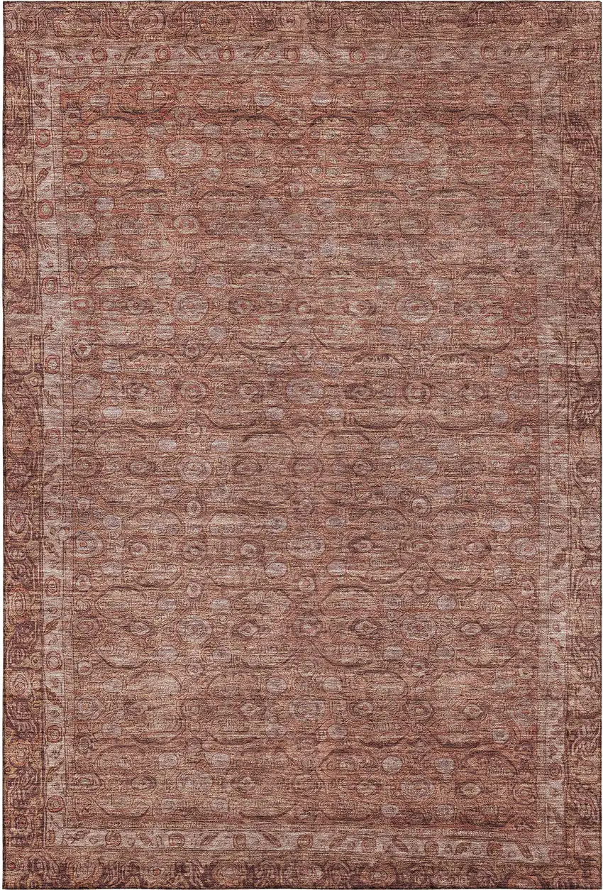 Terra Cotta And Rust Oriental Washable Area Rug With UV Protection Photo 5