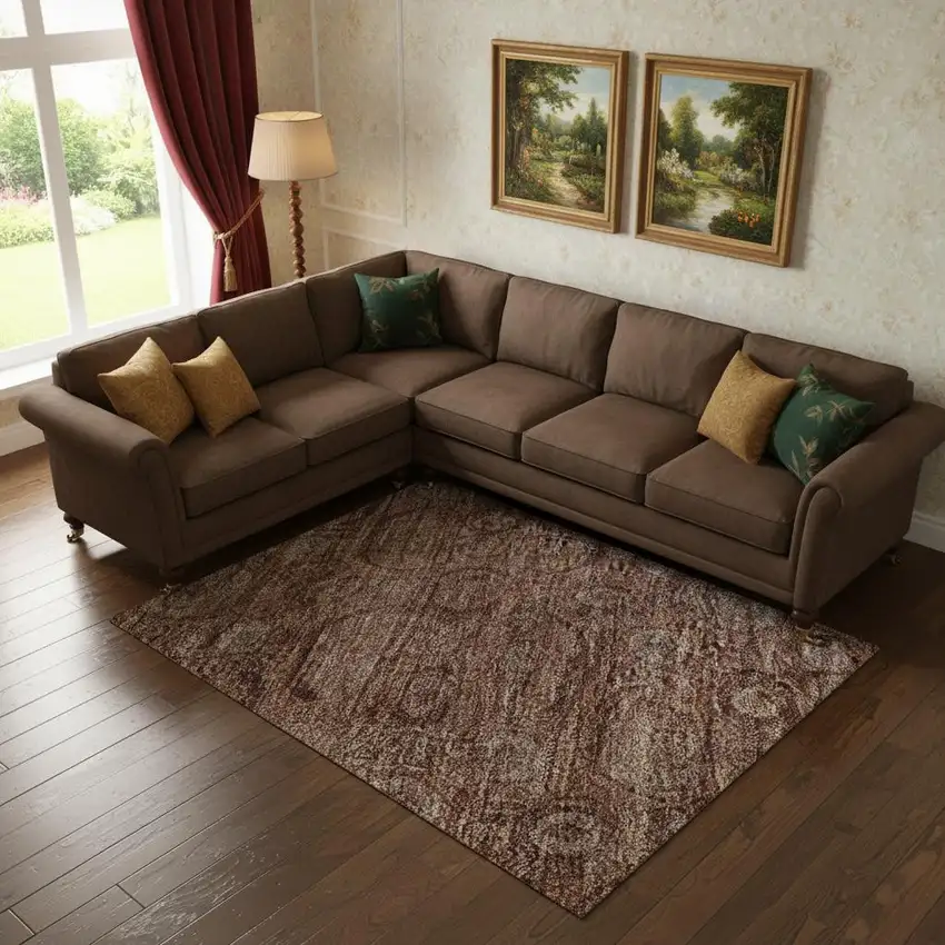 Terra Cotta And Rust Oriental Washable Area Rug With UV Protection Photo 2