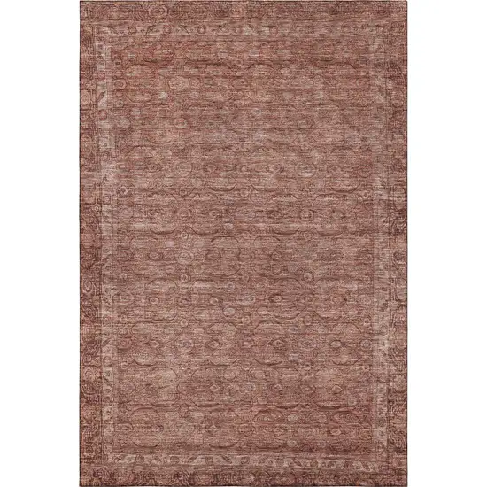 Terra Cotta And Rust Oriental Washable Area Rug With UV Protection Photo 4