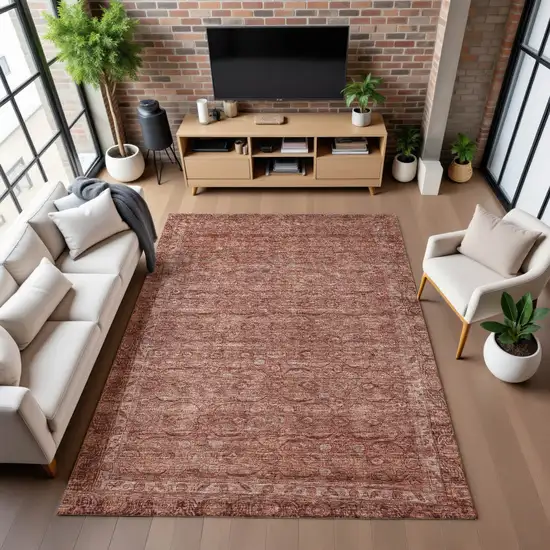 Terra Cotta And Rust Oriental Washable Area Rug With UV Protection Photo 3