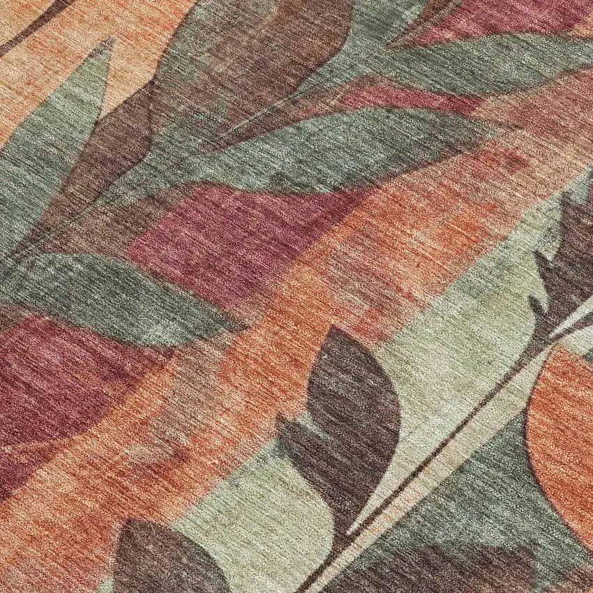 Terra Cotta And Sage Floral Washable Indoor Outdoor Area Rug Photo 3