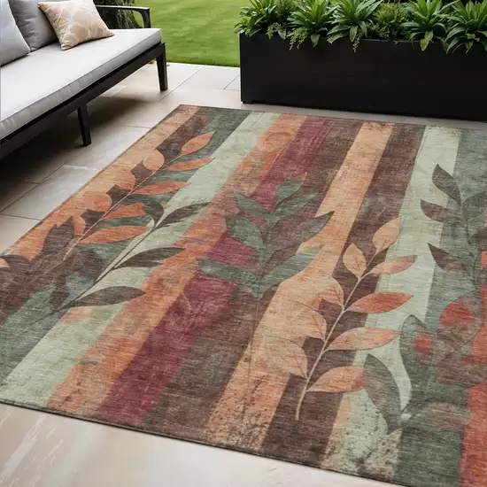 Terra Cotta And Sage Floral Washable Indoor Outdoor Area Rug Photo 2
