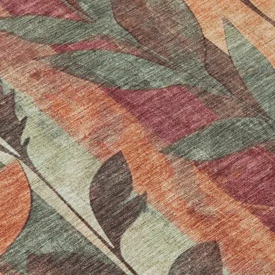 Terra Cotta And Sage Floral Washable Indoor Outdoor Area Rug Photo 1