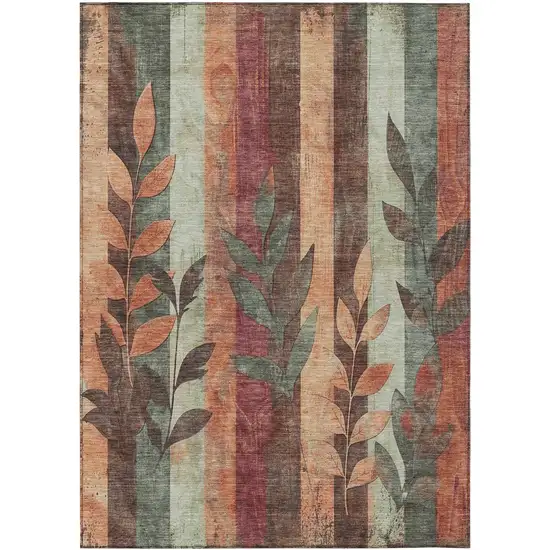 Terra Cotta And Sage Floral Washable Indoor Outdoor Area Rug Photo 9
