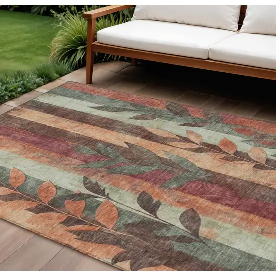 Terra Cotta And Sage Floral Washable Indoor Outdoor Area Rug Photo 2