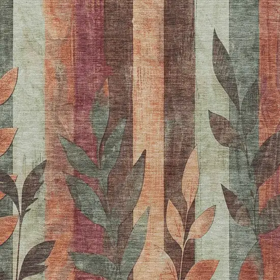 Terra Cotta And Sage Floral Washable Indoor Outdoor Area Rug Photo 8