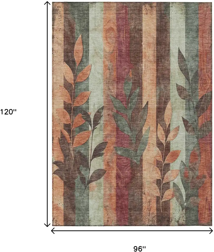 Terra Cotta And Sage Floral Washable Indoor Outdoor Area Rug Photo 9