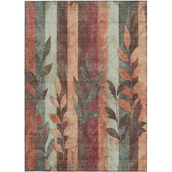 Terra Cotta And Sage Floral Washable Indoor Outdoor Area Rug Photo 1