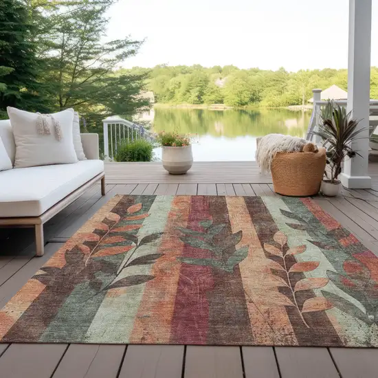 Terra Cotta And Sage Floral Washable Indoor Outdoor Area Rug Photo 5