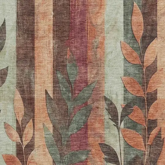 Terra Cotta And Sage Floral Washable Indoor Outdoor Area Rug Photo 3