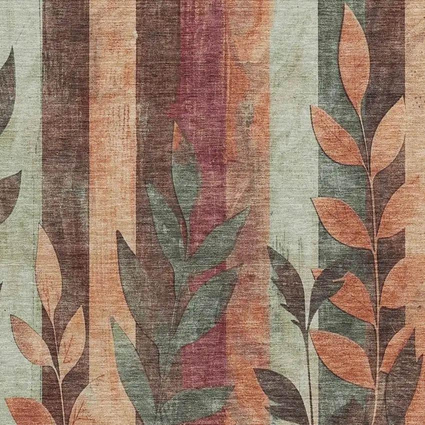 Terra Cotta And Sage Floral Washable Indoor Outdoor Area Rug Photo 3