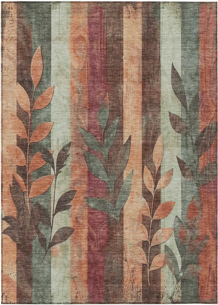 Terra Cotta And Sage Floral Washable Indoor Outdoor Area Rug Photo 9