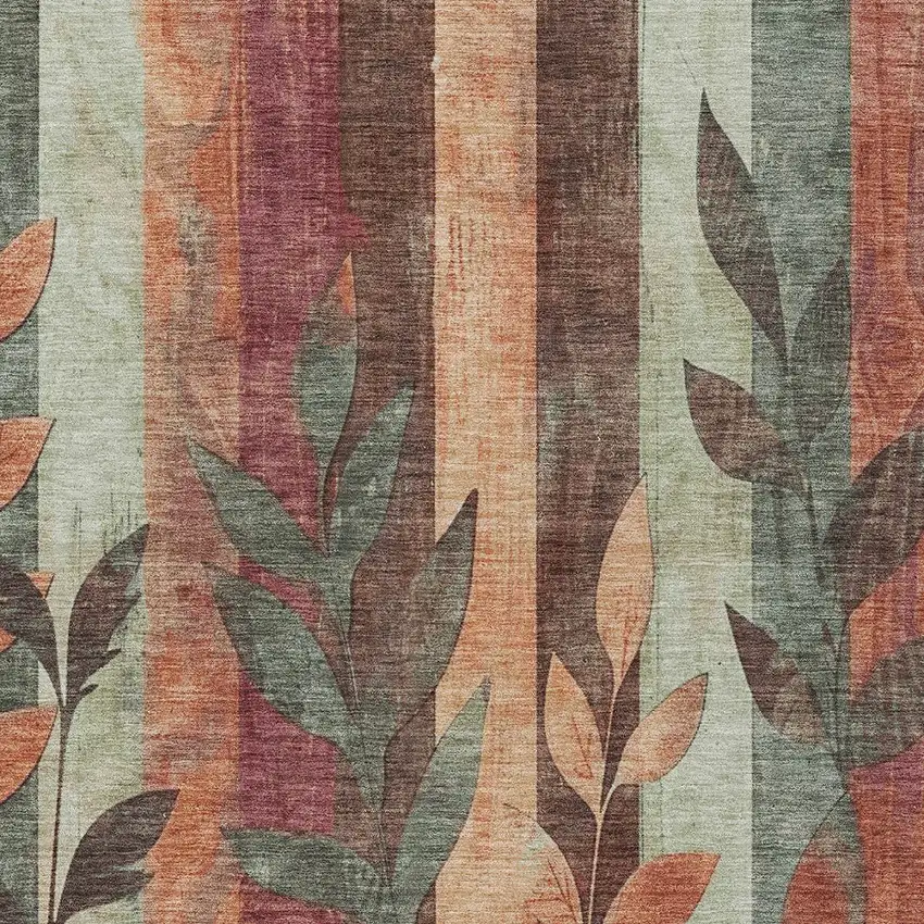 Terra Cotta And Sage Floral Washable Indoor Outdoor Area Rug Photo 8