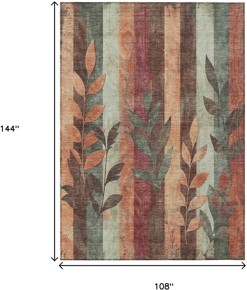 Terra Cotta And Sage Floral Washable Indoor Outdoor Area Rug Photo 9