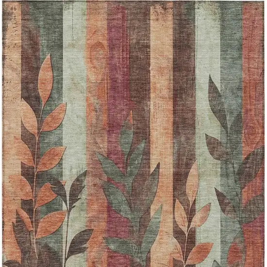Terra Cotta And Sage Floral Washable Indoor Outdoor Area Rug Photo 7