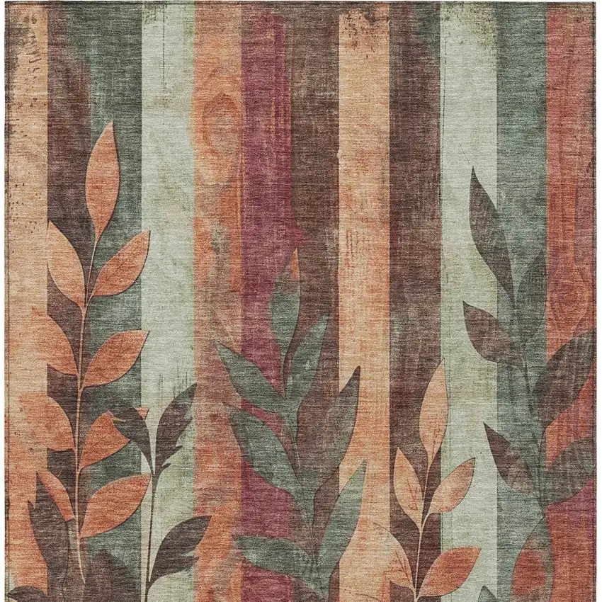 Terra Cotta And Sage Floral Washable Indoor Outdoor Area Rug Photo 7