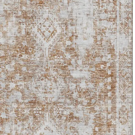 Terra Cotta And Silver Oriental Washable Area Rug With UV Protection Photo 2