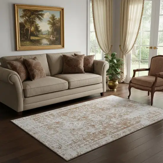 Terra Cotta And Silver Oriental Washable Area Rug With UV Protection Photo 2