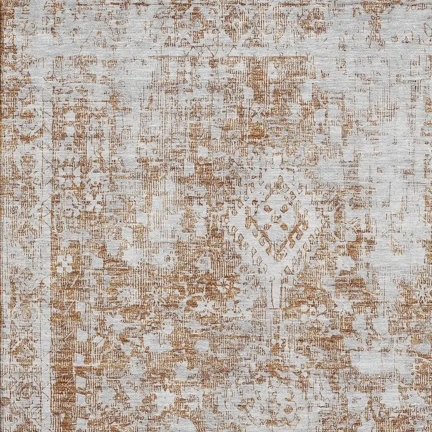 Terra Cotta And Silver Oriental Washable Area Rug With UV Protection Photo 2