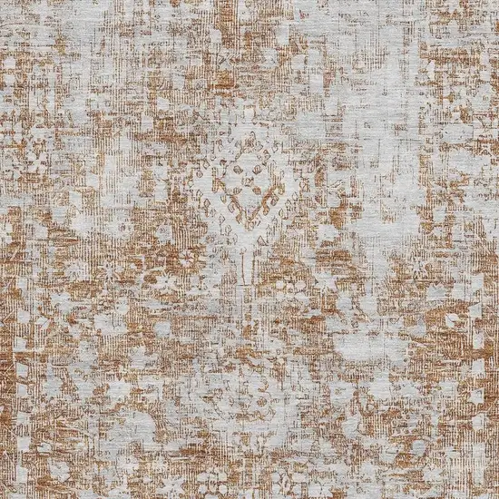 Terra Cotta And Silver Oriental Washable Area Rug With UV Protection Photo 2