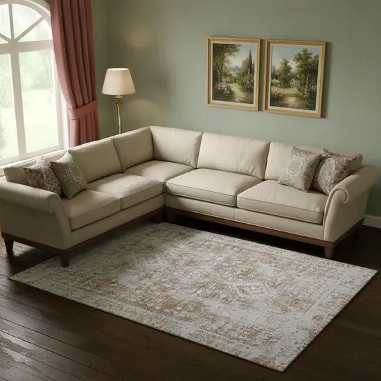 Terra Cotta And Silver Oriental Washable Area Rug With UV Protection Photo 2