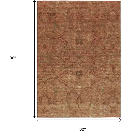 Terra Cotta And Taupe Floral Washable Indoor Outdoor Area Rug Photo 3