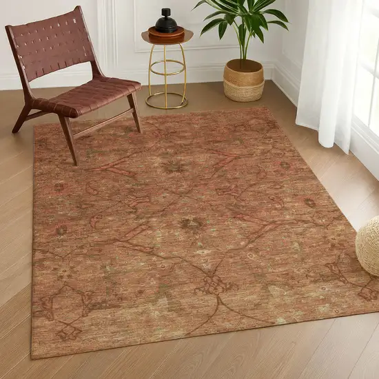 Terra Cotta And Taupe Floral Washable Indoor Outdoor Area Rug Photo 8