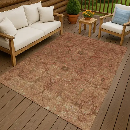 Terra Cotta And Taupe Floral Washable Indoor Outdoor Area Rug Photo 9