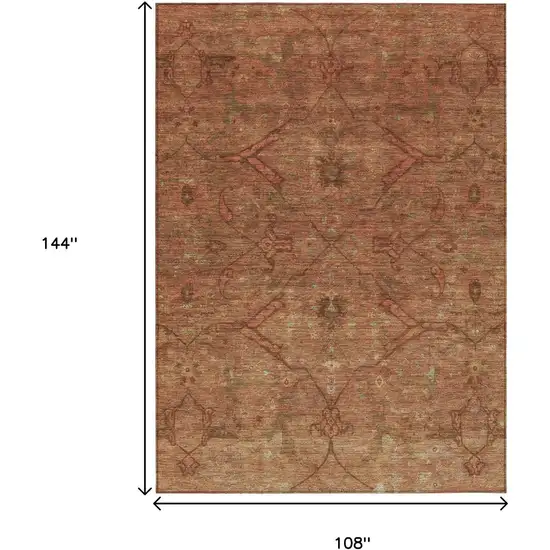 Terra Cotta And Taupe Floral Washable Indoor Outdoor Area Rug Photo 3