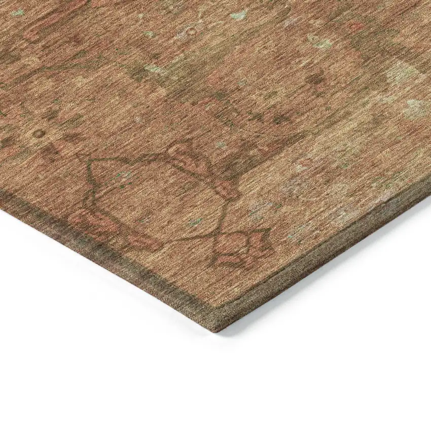 Terra Cotta And Taupe Floral Washable Indoor Outdoor Area Rug Photo 4