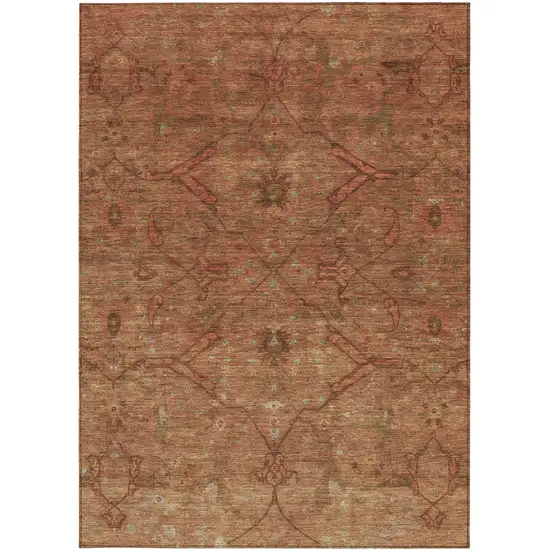 Terra Cotta And Taupe Floral Washable Indoor Outdoor Area Rug Photo 4