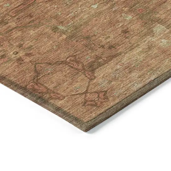 Terra Cotta And Taupe Floral Washable Indoor Outdoor Area Rug Photo 5