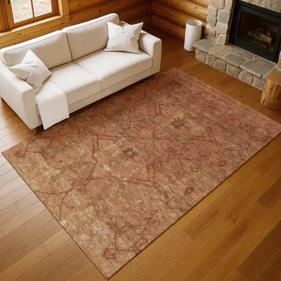 Terra Cotta And Taupe Floral Washable Indoor Outdoor Area Rug Photo 8