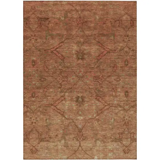 Terra Cotta And Taupe Floral Washable Indoor Outdoor Area Rug Photo 2