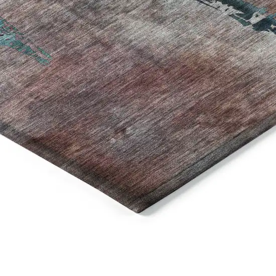 Terra Cotta And Teal Blue Botanical Leaves Washable Indoor Outdoor Area Rug Photo 5