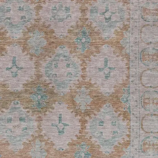 Terra Cotta And Teal Blue Damask Washable Indoor Outdoor Area Rug Photo 3