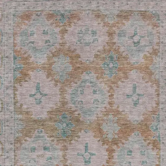 Terra Cotta And Teal Blue Damask Washable Indoor Outdoor Area Rug Photo 4