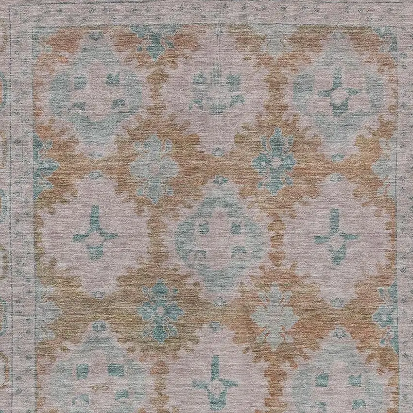 Terra Cotta And Teal Blue Damask Washable Indoor Outdoor Area Rug Photo 4