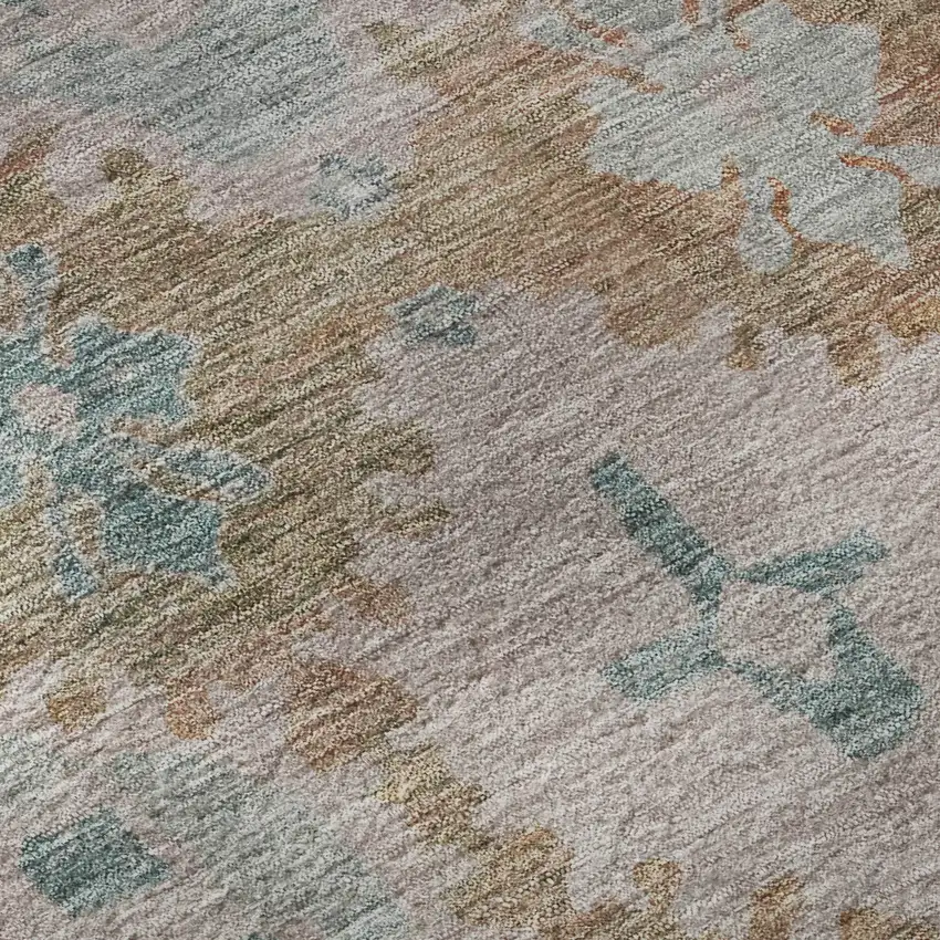 Terra Cotta And Teal Oriental Washable Area Rug With UV Protection Photo 9