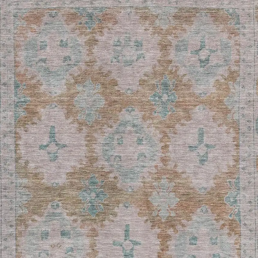 Terra Cotta And Teal Oriental Washable Area Rug With UV Protection Photo 2