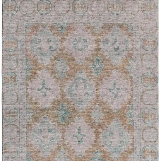 Terra Cotta And Teal Oriental Washable Area Rug With UV Protection Photo 3