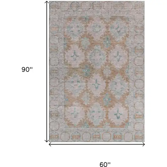 Terra Cotta And Teal Oriental Washable Area Rug With UV Protection Photo 9