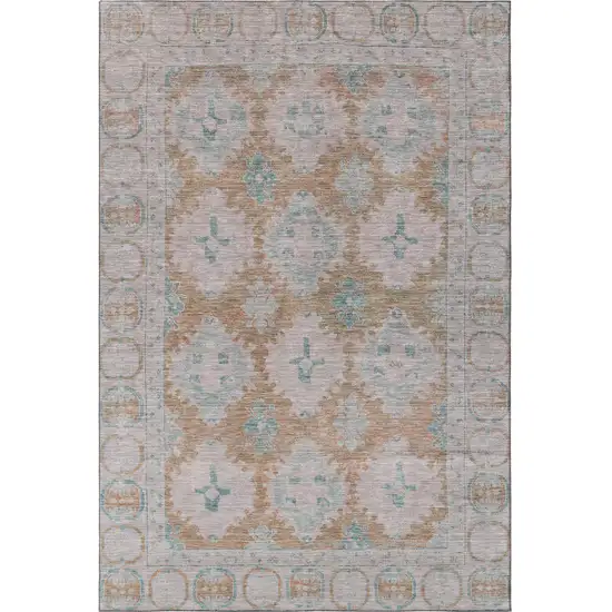 Terra Cotta And Teal Oriental Washable Area Rug With UV Protection Photo 2