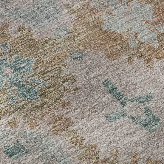 Terra Cotta And Teal Oriental Washable Area Rug With UV Protection Photo 8