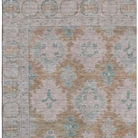 Terra Cotta And Teal Oriental Washable Area Rug With UV Protection Photo 2