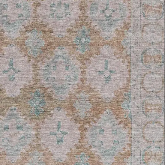 Terra Cotta And Teal Oriental Washable Area Rug With UV Protection Photo 2