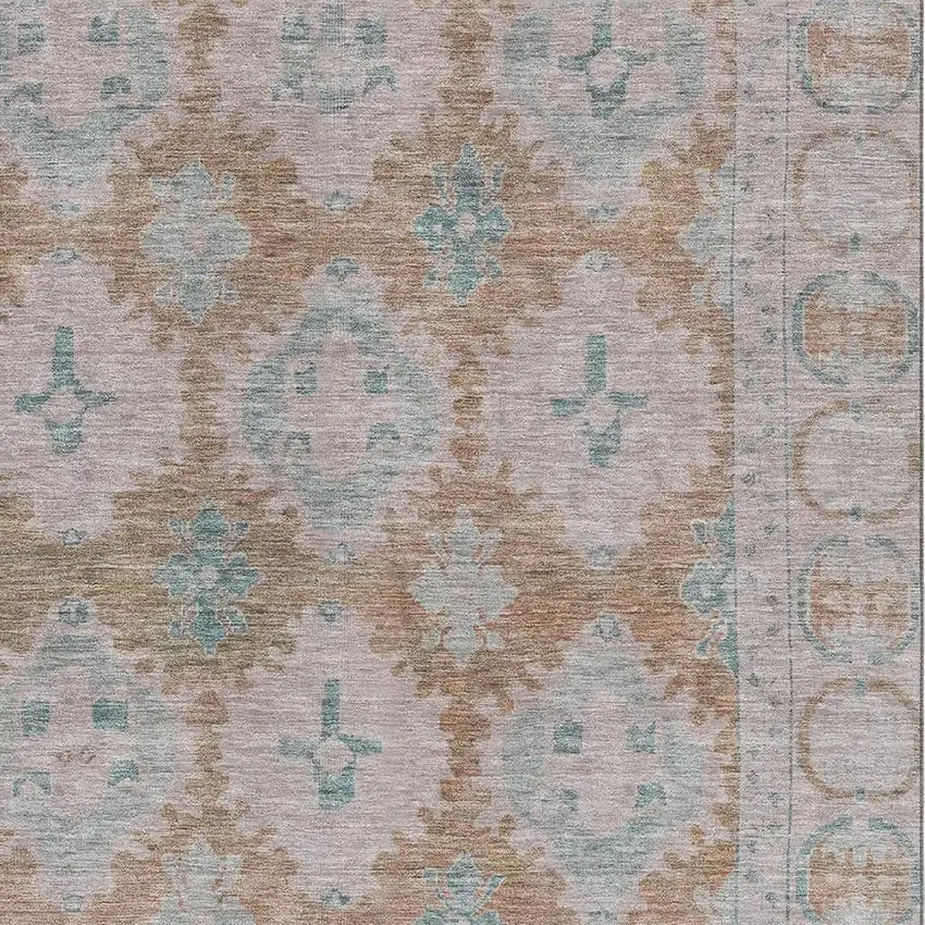 Terra Cotta And Teal Oriental Washable Area Rug With UV Protection Photo 2